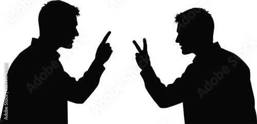 Conflict, silhouette, arguing, men, dispute, aggressive, anger, communication, disagreement, corporate, competition, pressure, shouting, emotional, professional.