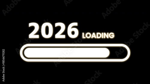 2026 Loading Bar Overlay with Alpha Channel, Glowing White Text on Transparent Background