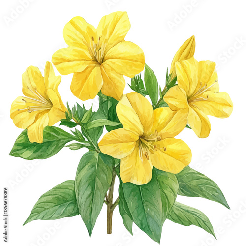 Cats Claw Flower, beautiful watercolor illustration with vivid colors and detailed vector style, isolated on a white background.