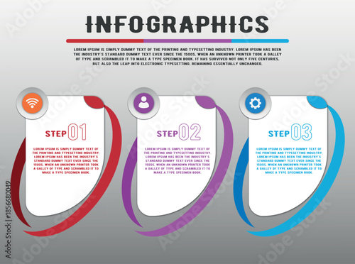 3 Steps Infographic Process Diagram Template with Numbered Labels