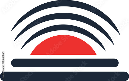 A minimalist logo depicting an orange semicircular element with three rising flame or steam lines above a navy blue arch, representing energy or a new dawn.