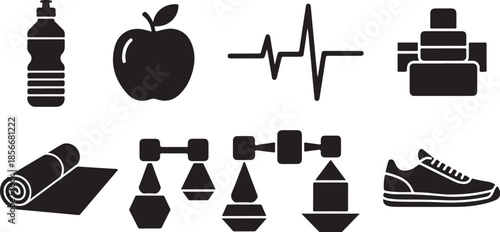 Fitness icons for healthy lifestyle and exercise routine