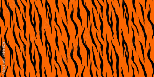 Black vertical stripes on orange background. Seamless pattern of black stripes. Animal fur horizontal pattern.