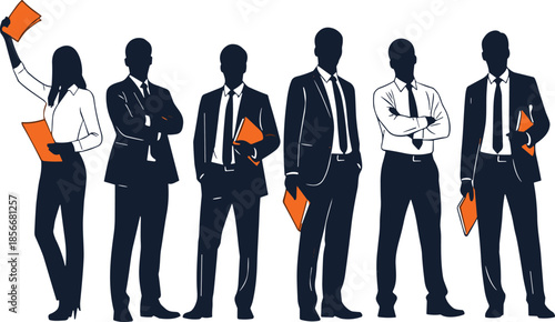 Business professionals group illustration, corporate team silhouette, office collaboration concept, leadership, management, strategy, productivity, success, unity, partnership,