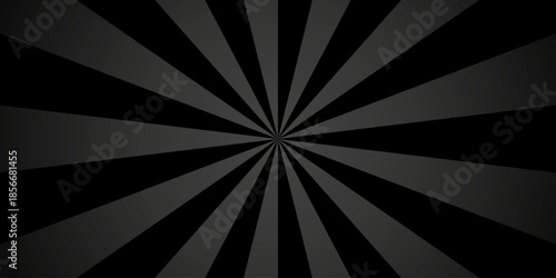 Abstract black and gray background with rays retro starburst abstract. Sunburst background vector illustration pattern beam rays. Spiral radial striped backdrop design.