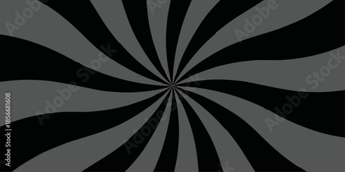Abstract black and gray background with rays retro starburst abstract. Sunburst background vector illustration pattern beam rays. Spiral radial striped backdrop design.