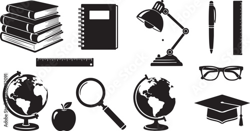 Education icons for learning and school supplies
