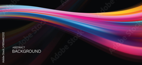Modern Abstract Background with Vibrant Rainbow Fluid Wave Motion; Dynamic Colorful Flowing Liquid Lines on Black for Creative Tech Banners, Digital Posters, and Trendy Wallpapers