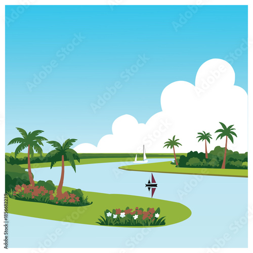  Depicting A Tranquil, Tropical Beach Or River Scene