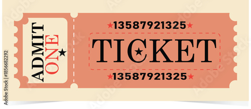 Vintage Raffle Ticket Stub Isolated on White Background