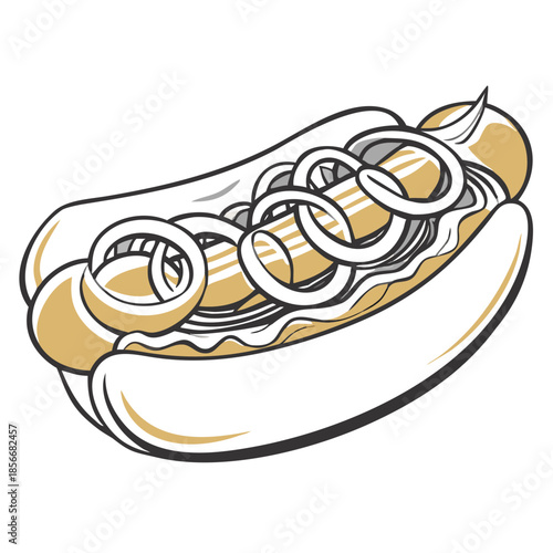 Hot dog with onions in a minimalist black and white design  