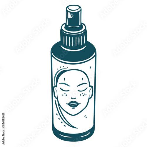 Facial spray bottle with illustrated face design  