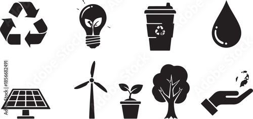 Eco friendly icons for sustainable living and green business