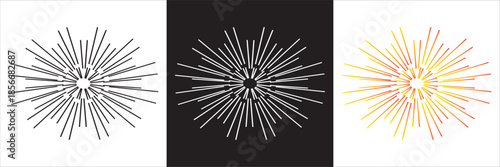 Fireworks Icon Set Minimal Burst Design Collection of  showing abstract burst shapes, suitable for celebration, holiday, and festive graphic design projects.EPS10/AI.