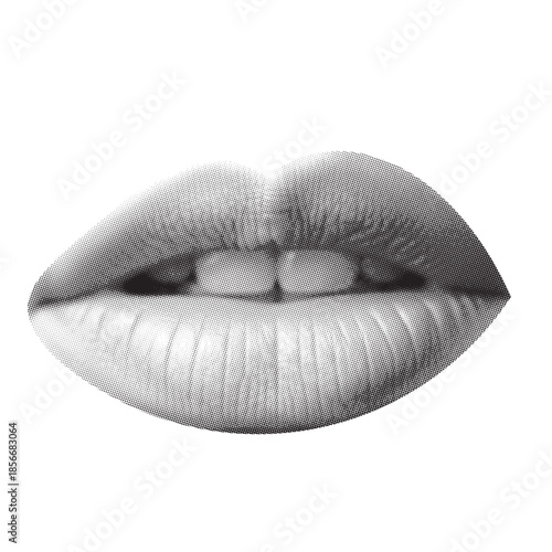 woman lips as retro halftone collage elements for mixed media design. Mouth in scream in halftone texture, dotted pop art style. Vector