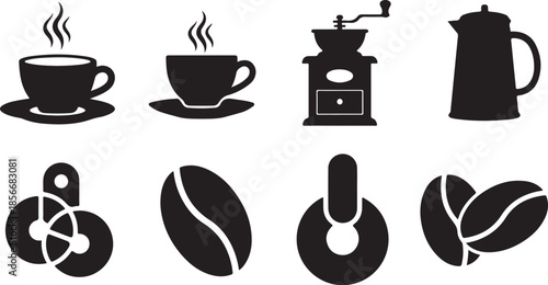 Coffee icons set with cups, beans, and brewing tools