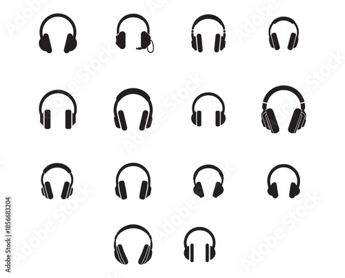 Set of Headphone Icon Modern Headset and Audio Listening Device Symbols for Music Apps and Podcast Branding, Clean Vector Illustrations for  Digital Interface. Vector Illuistration EPS 10