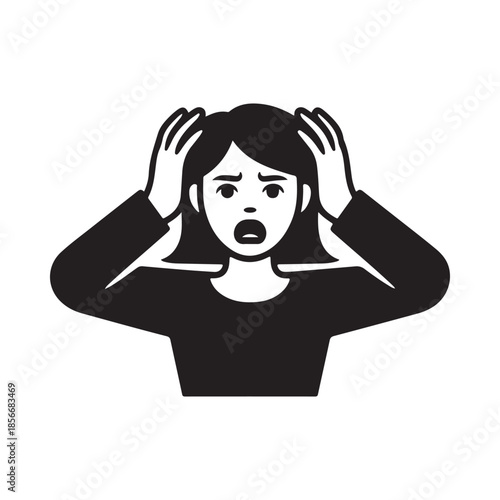 A distressed woman with hands on her head expressing shock and fear