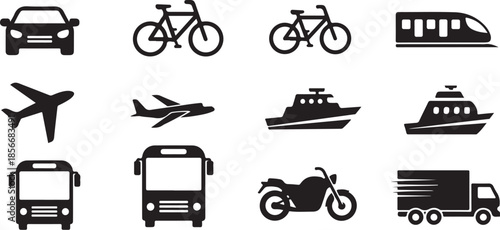 Transportation icons for modern travel and logistics solutions