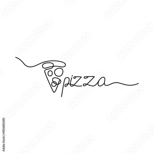 Minimalist line drawing of a pizza slice with handwritten text