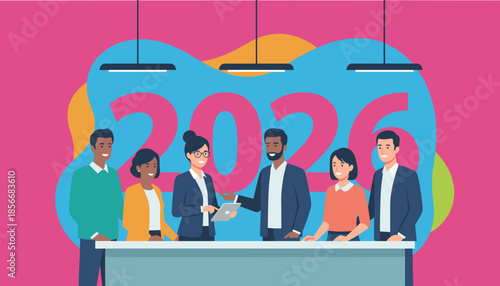 Diverse business professionals planning strategy for 2026 Teamwork and future goals