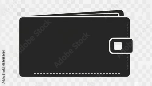 Black wallet icon with cards peeking out on transparent background.