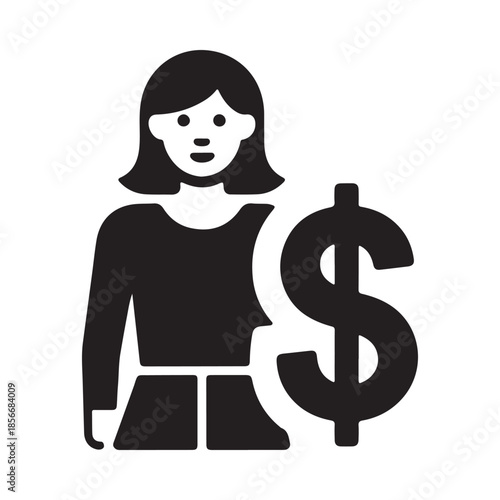 Woman with a dollar sign representing finance income or economic empowerment