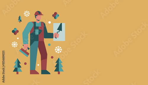 Construction worker illustration with trowel symbolizing winter holiday home improvement