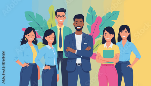 Happy diverse professional team standing together representing business success and collaboration