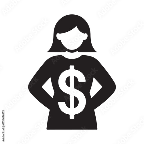 A simple black silhouette of a woman with a dollar sign on her chest