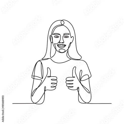 Line art illustration of a woman giving a double thumbs up gesture