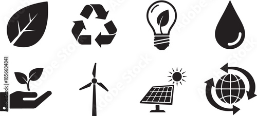 Eco friendly symbols for sustainable living and green energy