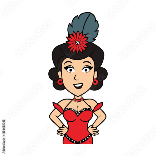 A dazzling Las Vegas showgirl in sparkling feathers and sequins, striking a glamorous pose under bright stage lights, exuding elegance, energy, and showbiz flair.
