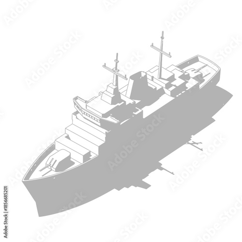 Isometric Illustration of a Modern Warship Silhouette.