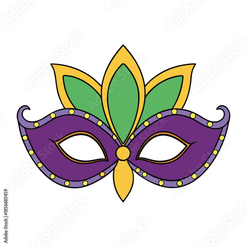 Elegant violet Venetian carnival mask adorned with gold filigree and delicate feathers, shimmering with mystery, romance, and timeless masquerade charm, allure elegance.
