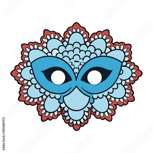 Elegant violet Venetian carnival mask adorned with gold filigree and delicate feathers, shimmering with mystery, romance, and timeless masquerade charm, allure elegance.
