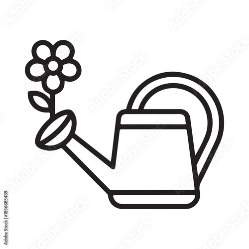 Simple line drawing of a flower being watered by a watering can