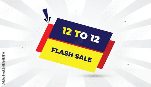 twelve to twelve flash sale editable eps format web banner vector art illustration template design deep blue yellow red bold font white gray gradient abstract illustration sun shine business backgroun