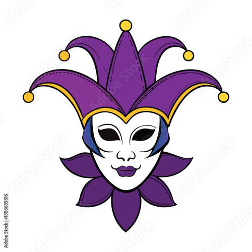 Elegant violet Venetian carnival mask adorned with gold filigree and delicate feathers, shimmering with mystery, romance, and timeless masquerade charm, allure elegance.
