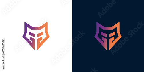 Elegant F-shaped Fox Head Logo Design with Gradient Colors