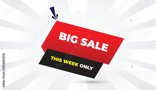Big sale week only editable eps format web banner vector art illustration template design red gradient black gray shapes yellow bold font white gray gradient abstract illustration sun shine business