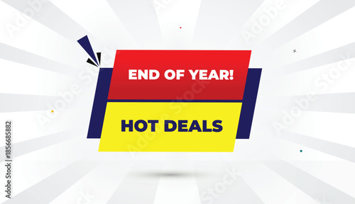 End of year hot deals editable eps format web banner vector art illustration template design yellow blue red bold font white gray gradient abstract illustration sun shine business background 4k
