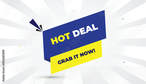 hot deal grab it now editable eps format web banner vector art illustration template design blue yellow shapes bold font white gray gradient abstract illustration sunshine business background 4k