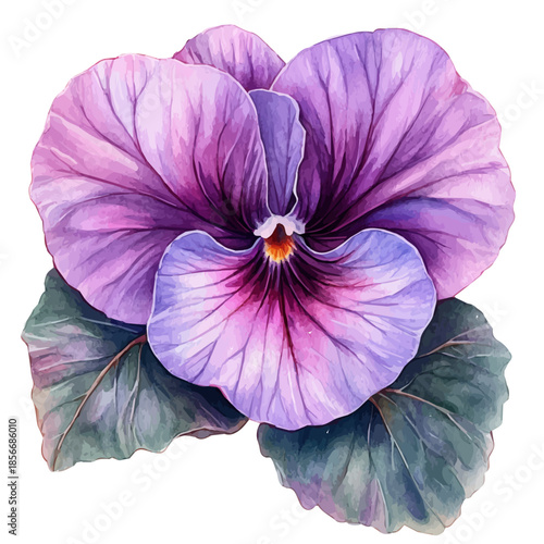 African Violet Flower, beautiful watercolor illustration with vivid colors and detailed vector style, isolated on a white background.