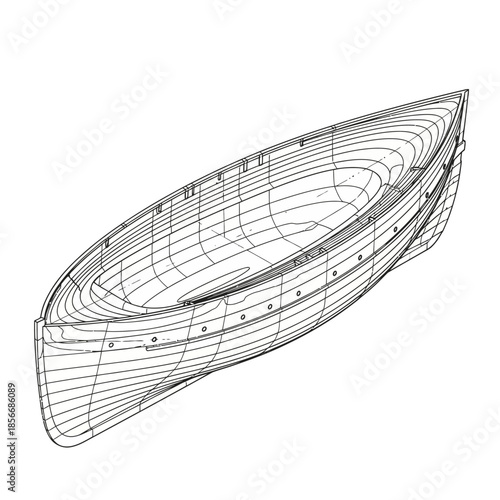 Detailed Blueprint of a Wooden Boat Hull Construction Lines.