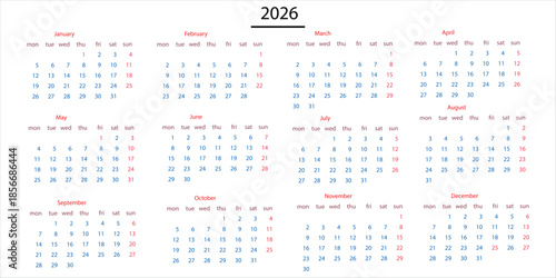  Calender templates. Week starts Sunday. Desk planner layout. Yearly organizer in English. Set of grids with 12 month. Vector illustration. Square simple design