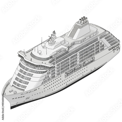 Detailed Illustration of a Large Cruise Ship Sailing on the Water.