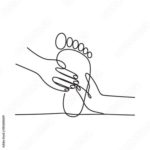 Minimalist drawing of a foot with toes and a hand in continuous line style
