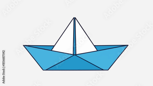 Blue paper boat origami simple illustration isolated on white background.