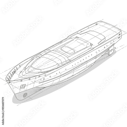 Detailed Sketch of a Luxury Yacht Design.